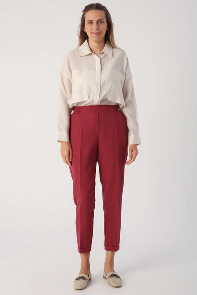 Vişne Çürüğü-Beli Lastikli Havuc Pantolon - Resim 2