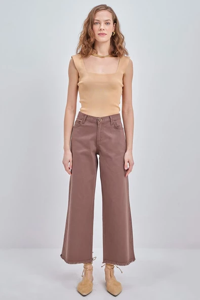 Kahve-Pamuklu Paçası Püsküllü Pantolon - Resim 2