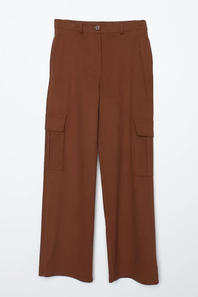 Toprak-Pamuklu Kargo Cepli Likralı Bol Paça Pantolon - Resim 6
