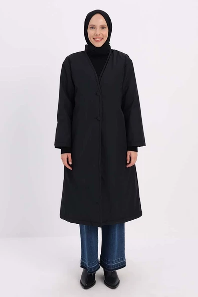 Siyah-V YAKA ŞİŞME GİY ÇIK - Resim 2