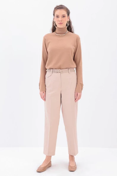 Bej-Süs Cep Kapaklı Pensli Havuç Pantolon - Resim 2