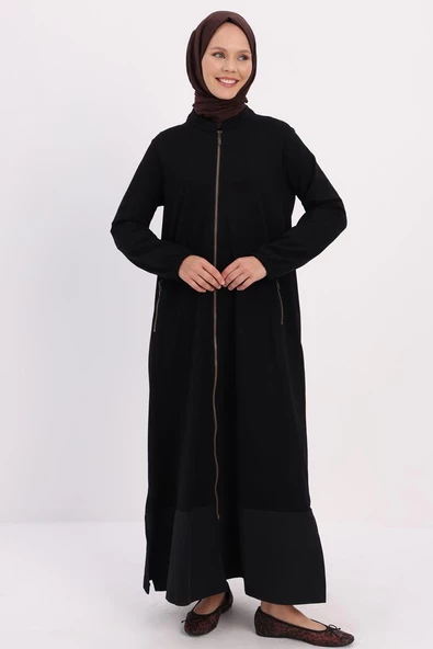 Siyah-FERMUARLI ETEK UCU GARNİLİ FERACE - Resim 2