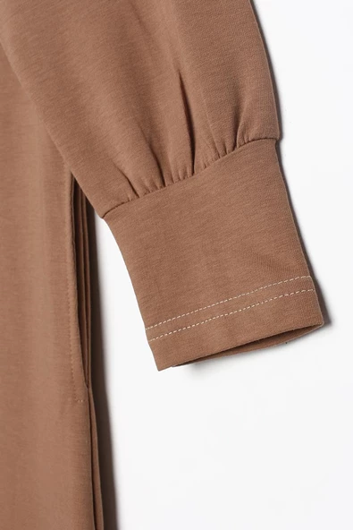 Kahve-Arkası Cepli Hakim Yaka Fermuarlı Likralı Ferace - Resim 6