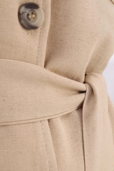 Bej-Cepli Kemerli Düğmeli Ferace - 5