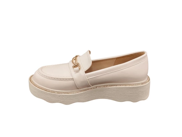Ventes Kalın Taban Tokalı Taş İşlemeli Günlük Kadın Loafer Makosen Ayakkabı - 6