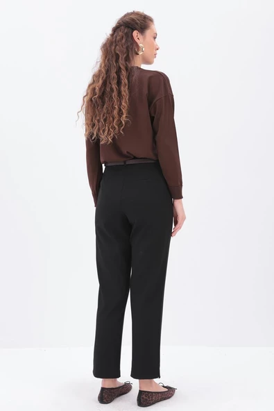 Siyah-Paçası Yırtmaçlı Havuç Pantolon - Resim 4