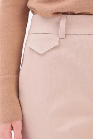 Bej-Süs Cep Kapaklı Pensli Havuç Pantolon - Resim 5