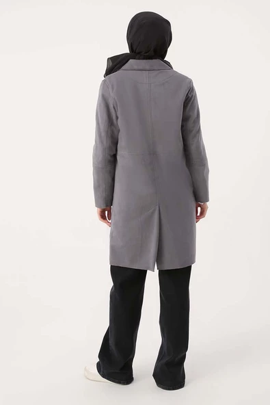 Gri-Süet Kruvaze Blazer Ceket - 4