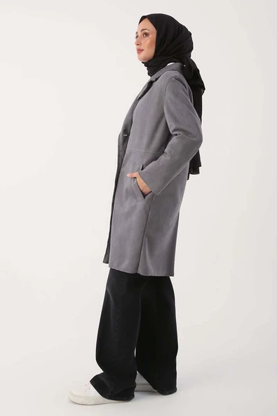 Gri-Süet Kruvaze Blazer Ceket - 3