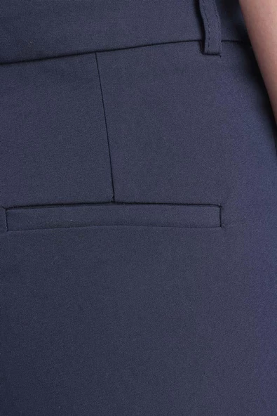 Lacivert-Pamuklu Duble Paça Dar Kesim Pantolon - Resim 5
