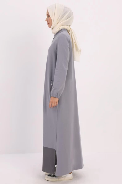 Gri-FERMUARLI ETEK UCU GARNİLİ FERACE - Resim 3