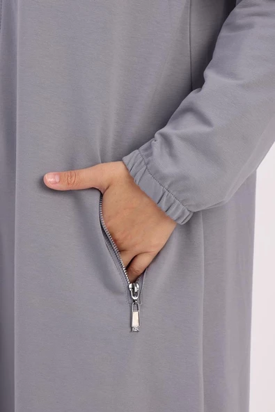 Gri-FERMUARLI ETEK UCU GARNİLİ FERACE - Resim 5