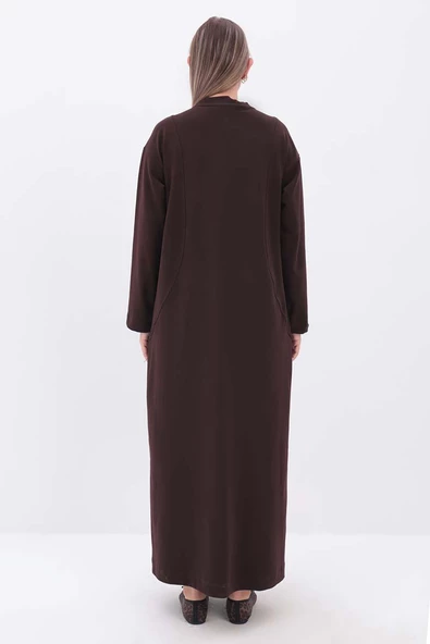 Acı Kahve-Cepli Hakim Yaka Büyük Beden Ferace - Resim 3