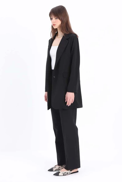 Siyah-Pamuklu Kumaş Pantolon - Resim 3