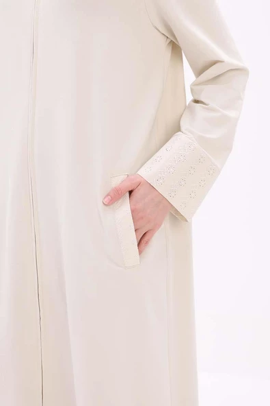 Taş-Pamuklu Fisto Detaylı Ferace - 5