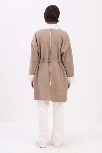 Vizon-Oversize Gizli Cepli Likralı Süet Ceket - 4