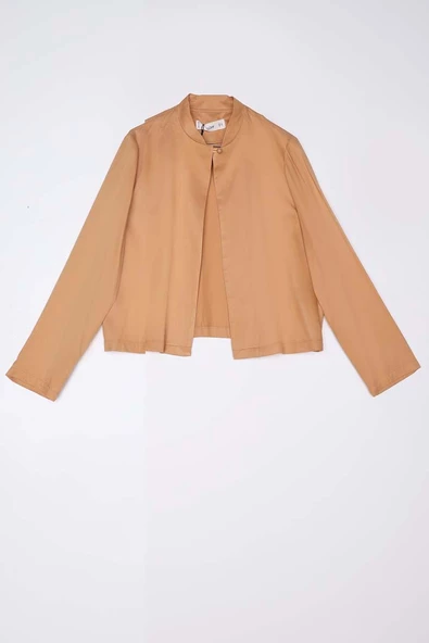 Camel-Hakim Yaka Tek Düğmeli Kısa Ceket - Resim 8