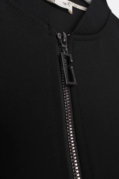 Siyah-Fermuarlı Likralı Kolej Yakalı Ceket - 7