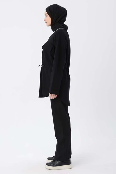 Siyah-Belden Büzgülü Cepli Ceket - Resim 3