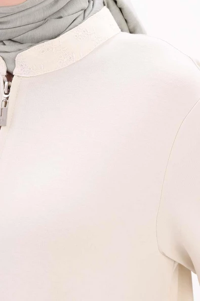 Taş-Pamuklu Fisto Detaylı Ferace - 6