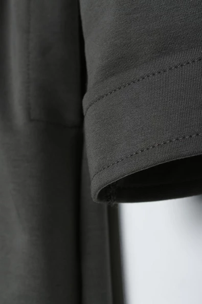 Antrasit01-Kuşaklı Rüzgarlıklı Düğmeli Rahat Kalıp Ferace - 5