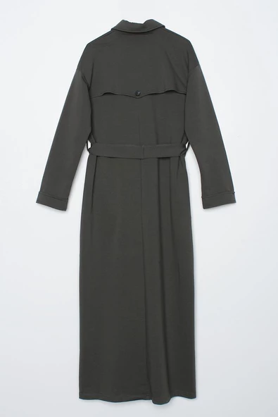 Antrasit01-Kuşaklı Rüzgarlıklı Düğmeli Rahat Kalıp Ferace - 6