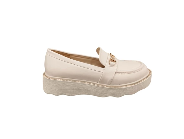 Ventes Kalın Taban Tokalı Taş İşlemeli Günlük Kadın Loafer Makosen Ayakkabı - 5