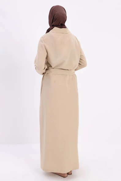 Bej-Cepli Kemerli Düğmeli Ferace - 4