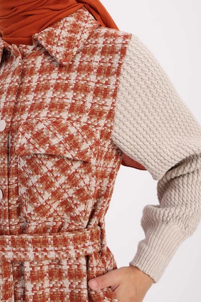 Camel-Triko Garnili Kuşaklı Tüvit Hırka - 5