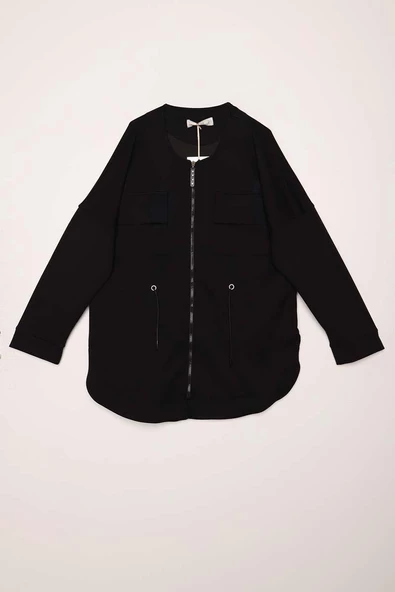 Siyah-Belden Büzgülü Cepli Ceket - Resim 8