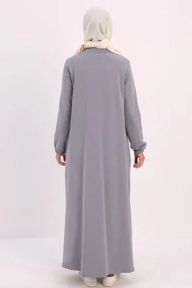 Gri-FERMUARLI ETEK UCU GARNİLİ FERACE - Resim 4