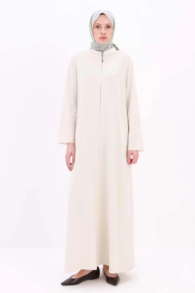 Taş-Pamuklu Fisto Detaylı Ferace - 2