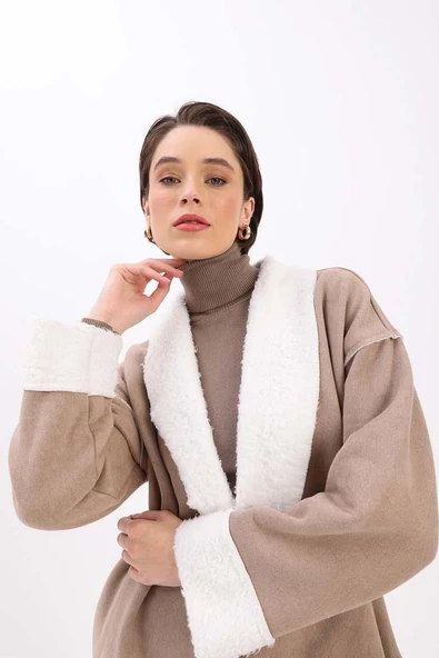 Vizon-Oversize Gizli Cepli Likralı Süet Ceket - 5