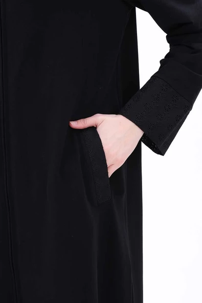 Siyah-Pamuklu Fisto Detaylı Ferace - Resim 5