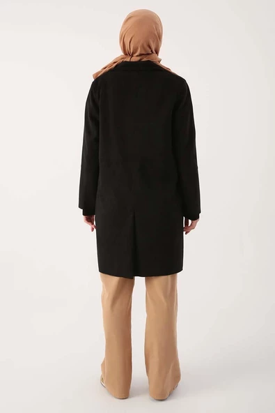 Siyah-Süet Kruvaze Blazer Ceket - 4