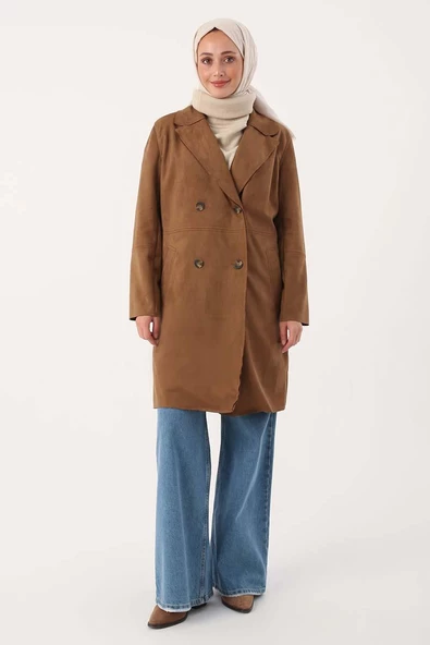 Sütlü Kahve-Süet Kruvaze Blazer Ceket - 2