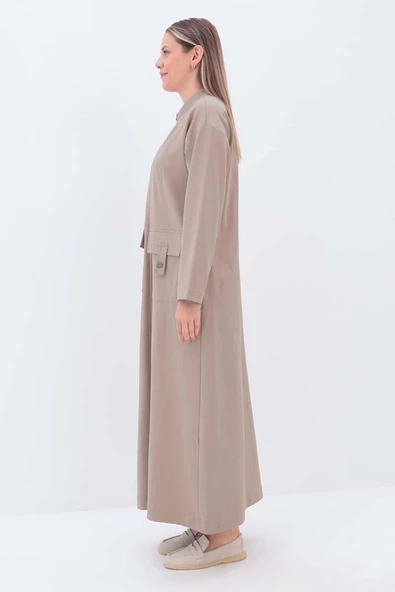 Bej-Cepli Hakim Yaka Büyük Beden Ferace - Resim 2
