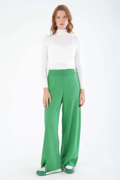 Yeşil-Bol Paça Triko Pantolon - Resim 2
