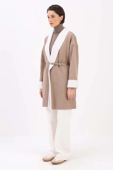 Vizon-Oversize Gizli Cepli Likralı Süet Ceket - 3