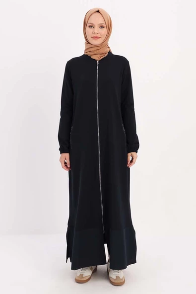 Lacivert-FERMUARLI ETEK UCU GARNİLİ FERACE - Resim 2