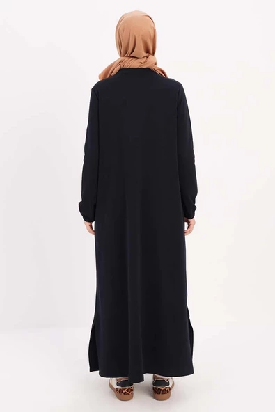 Lacivert-FERMUARLI ETEK UCU GARNİLİ FERACE - Resim 4