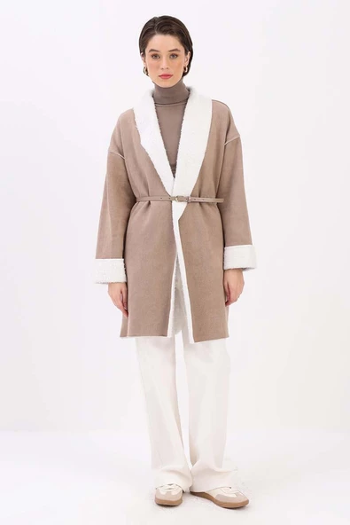 Vizon-Oversize Gizli Cepli Likralı Süet Ceket - 2