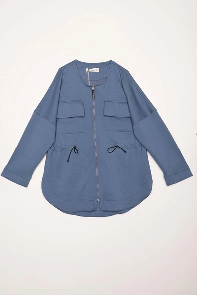 Mavi-Belden Büzgülü Cepli Ceket - 6