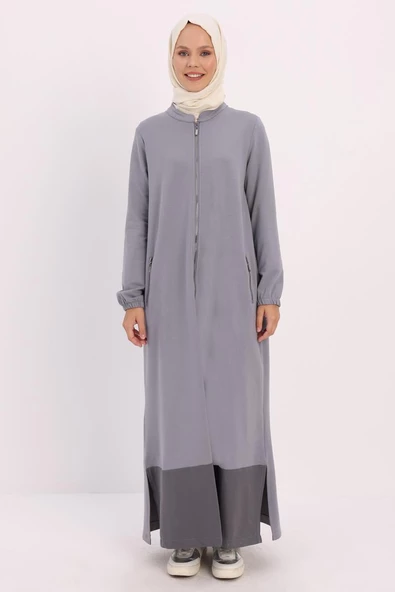 Gri-FERMUARLI ETEK UCU GARNİLİ FERACE - Resim 2