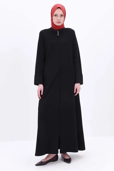 Siyah-Pamuklu Fisto Detaylı Ferace - Resim 2