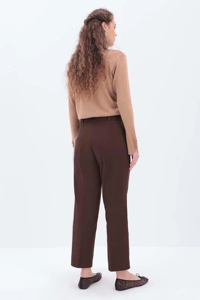 Kahve-Süs Cep Kapaklı Pensli Havuç Pantolon - Resim 4