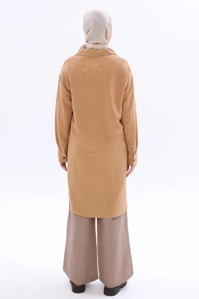 Camel-Bağlama Detaylı Keten Kap - 4