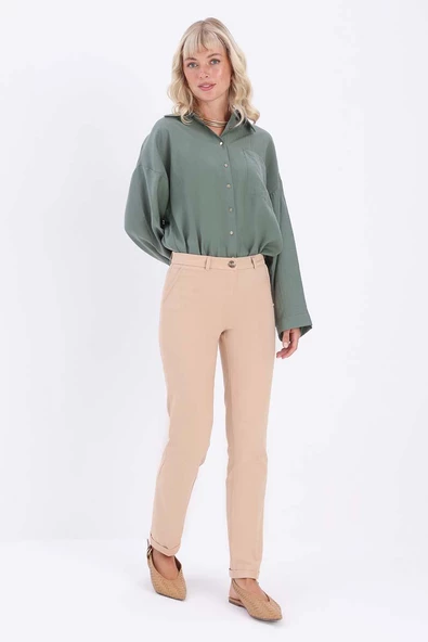 Bisküvi-Pamuklu Duble Paça Dar Kesim Pantolon ürün görseli 1