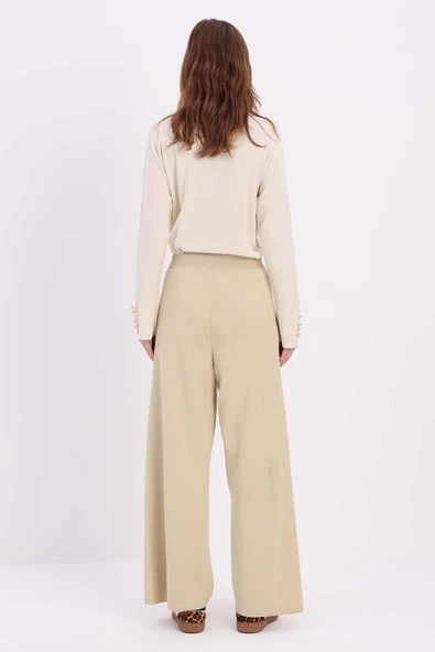 Krem-Bol Paça Triko Pantolon - Resim 4