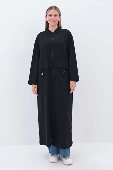 Siyah-Cepli Hakim Yaka Büyük Beden Ferace - Resim 2